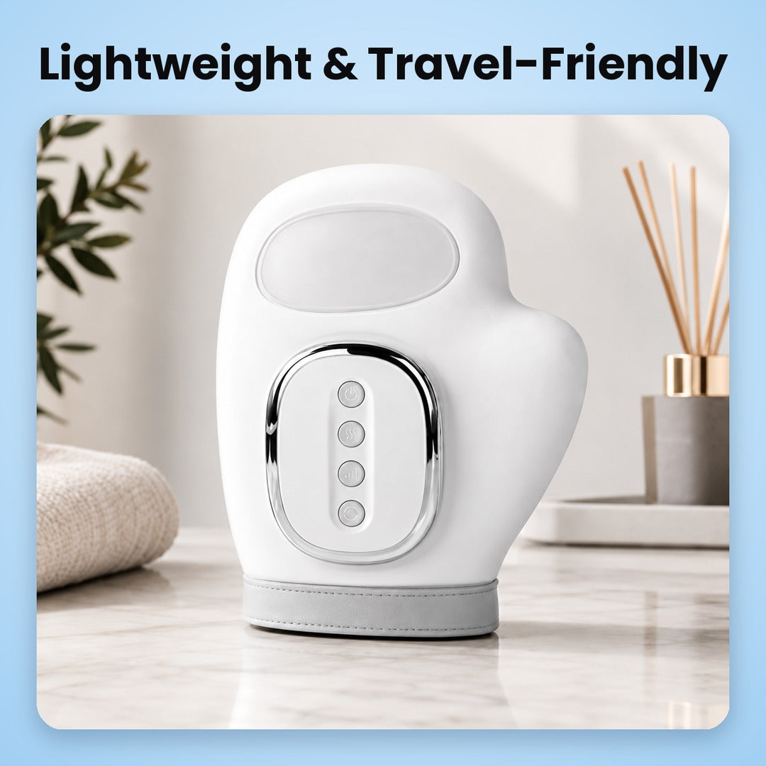 Cordless Aaslo heated hand massager on a marble bench