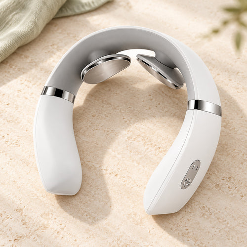 White Aaslo portable neck massager with two curved pads
