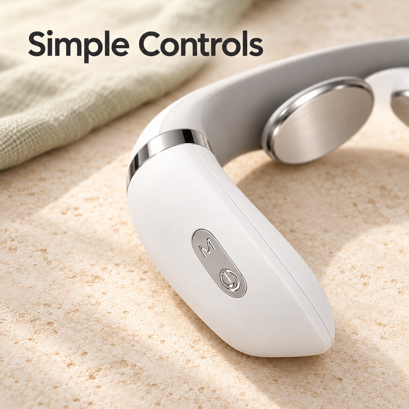 Close-up of the simple controls on the Aaslo neck massager