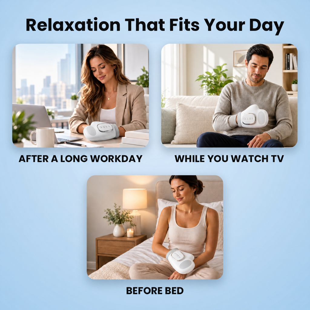 Aaslo hand massager used after work, while watching TV and before bed